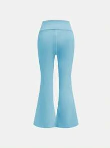 SHEIN 2 条装 女童黑蓝色喇叭裤 高腰高弹力经典百搭休闲跑步运动长裤