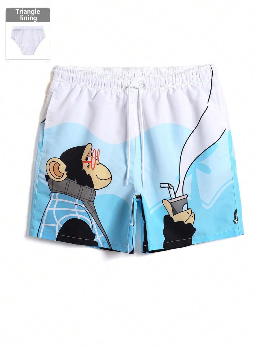 Surfspeed Men's Casual Cartoon Print Beach Shorts - Blue - View 1