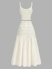 SHEIN 2件套青少年女孩休闲吊带背心和纹理短裙套装