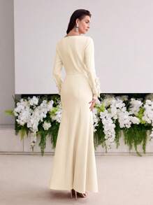 MOTF Soiréza BIAS CUT FLORAL PATCHED DRESS - Apricot - View 4