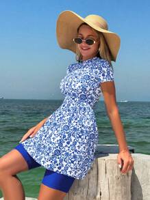 Swim Mulvari Traje de baño de primavera/verano para mujer 2025, con diseño de porcelana azul y blanca, conjunto de ropa de playa