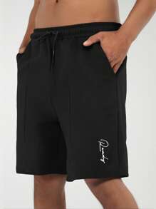 RueChic Men Waffle Fabric Patched Regular Short - Black - View 1