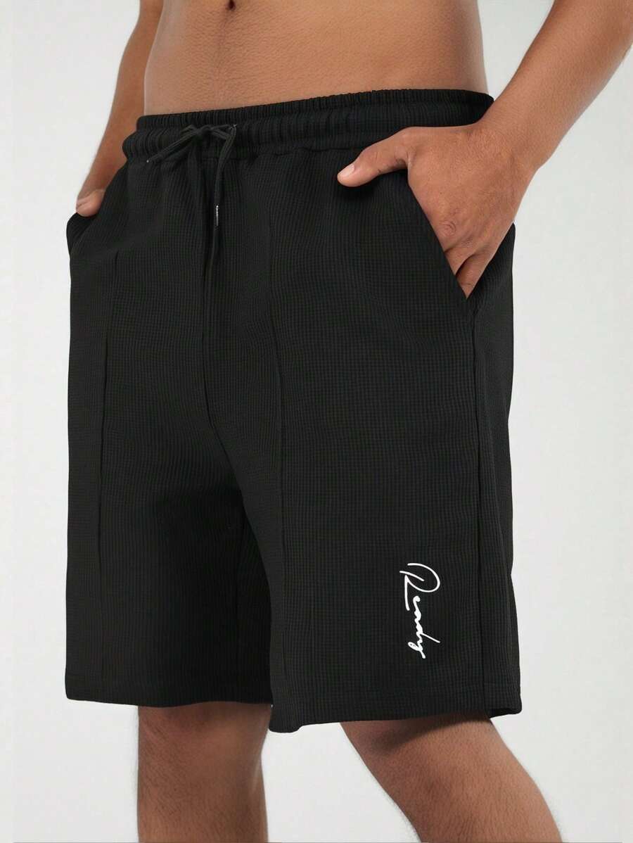 RueChic Men Waffle Fabric Patched Regular Short - Black - View 1