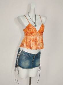 SHEIN ICON Women Plant Print Ruffle Hem Camisole Tank Top For Holiday,Rave Top - Multicolor - View 4