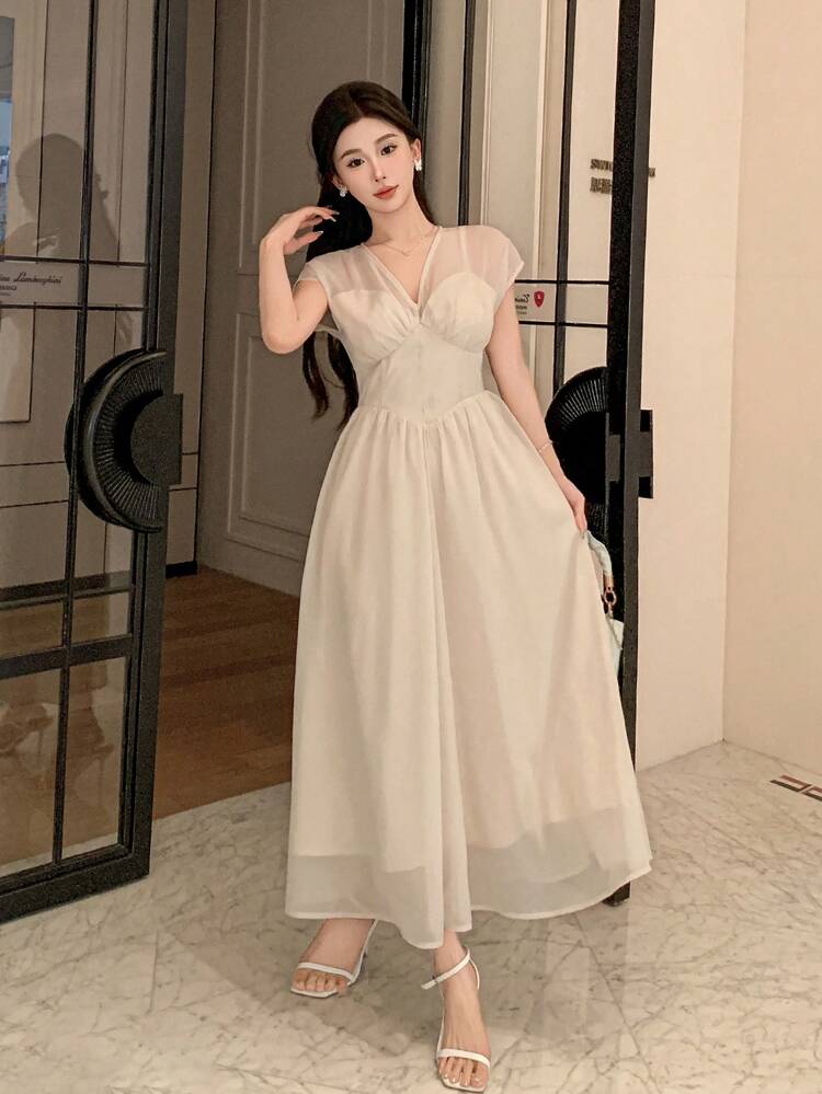 Women's Elegant Solid Color Cinched Waist Dress Sundress Prom Dress Maxi Dress