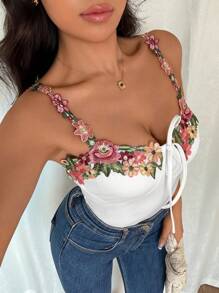 Rafferiza Top sin mangas de encaje blanco romántico para mujer, primavera/verano - Blanco - Ver 6
