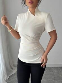 Calvaya Blusa elegante e alla moda a collo alto con vita stretta e vestibilità aderente