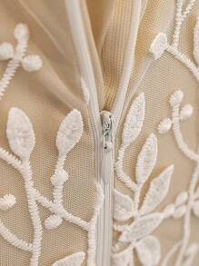 Elladie kids Tween Girls' Elegant Floral Print Collared Short Sleeve Dress - Apricot - View 6