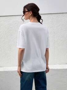 EURMUSE Casualowa koszulka z krótkim rękawem w kontrastowym kolorze z haftowanym sercem, lato