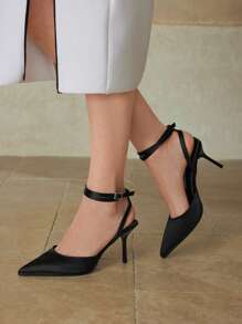 MOTF PREMIUM WOMEN'S POINTED TOE ANKLE STRAP HIGH HEEL PUMPS - Black - View 5