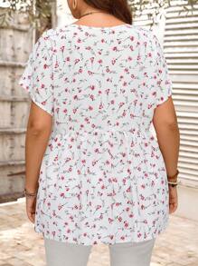 EMERY ROSE Áo cánh Raglan cỡ lớn họa tiết hoa ngày lễ cổ chữ V đơn hàng khuy lớn phù hợp cho mùa hè Boho dành cho phụ nữ Quà tặng quần áo cho mẹ Phong cách kỳ nghỉ xuân thường ngày SS Bohemia dáng rộng - Nhiều màu - Xem 2