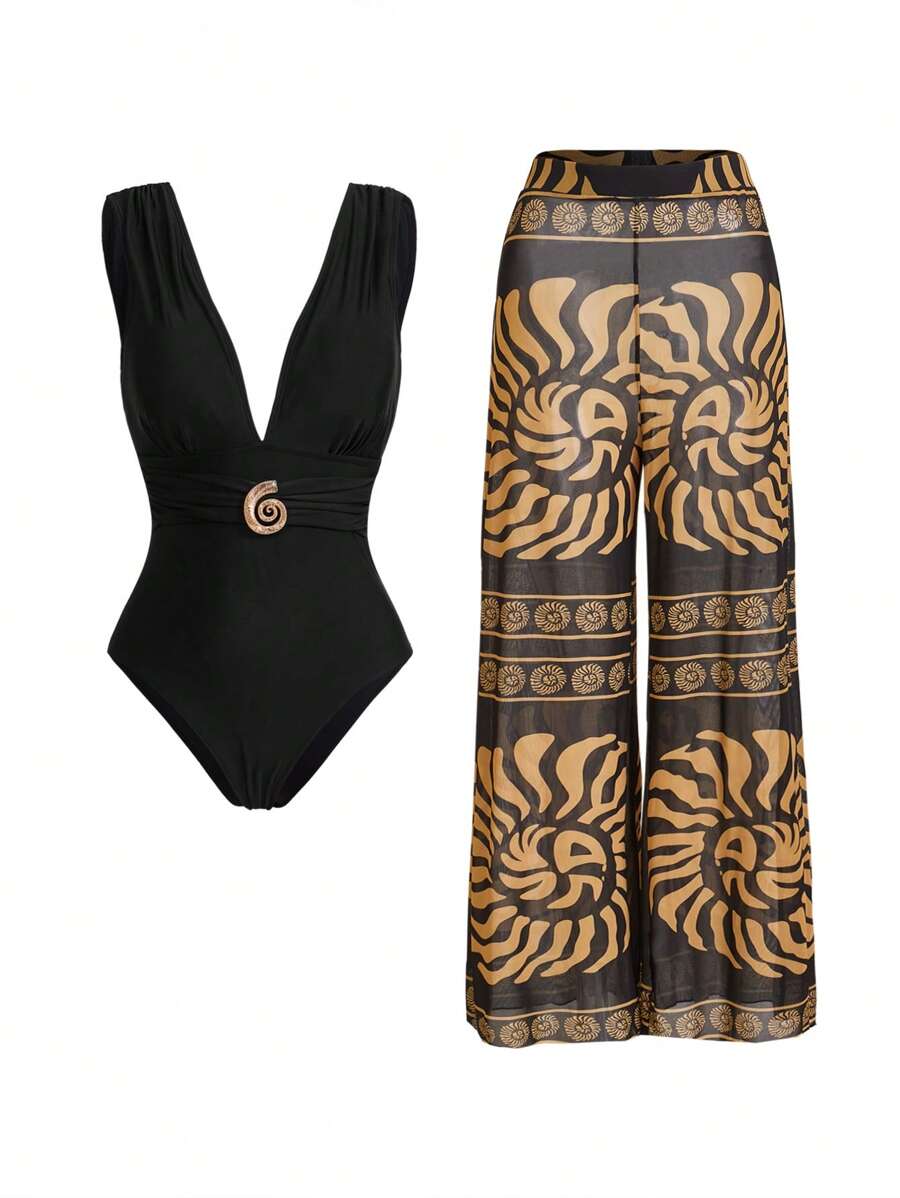 Swim Oasis Women's Retro Spiral Textured One Piece Swimsuit, Elegant And Suitable For Vacation For Summer - Multicolor - View 1