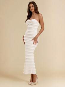 SHEIN BAE Women's Vacation Backless V-Neck Long Dress, Crochet Lace Trim, Elegant Beachwear,Summer Dresses For Women - Apricot - View 6