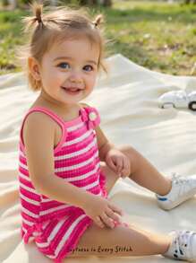 Cozy Pixies Baby Girl Colorful Striped Camisole Top And Elastic Waist Shorts 2pcs Set