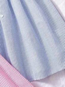 Genkimix Kids 2pcs/Set Tween Girls Blue Striped Collar Short Sleeve Embroidered Waist Dress And Blue Striped Collar Waist Shirt Dress - Multicolor - View 5