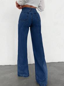 SHEIN Tall QUẦN JEAN CAO CỠ RỘNG 100% COTTON CAO CÓ VÁY DÀI - Rửa tối - Xem 2