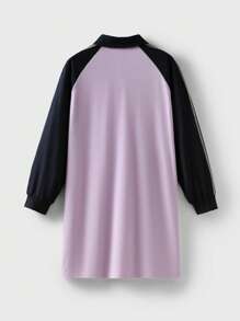 JNSQ Vestido deportivo de manga larga informal para niña preadolescente de vuelta al colegio, vestido holgado de niños con estampado divertido de color de contraste y cuello de solapa, adecuado para otoño, invierno, uso diario, actividades al aire libre, vacaciones, estilo callejero, fiesta y ocio - Multicolor - Ver 4