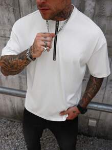 Manfinity Homme 男士休闲短袖纯色 Polo 衫，前拉链，夏季