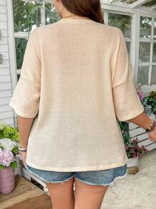 SHEIN LUNE Plus Size Casual Soft Textured Waffle Loose Fit Short Sleeve T-Shirt Old Money Style Women Brunch Outfits For Women Airport Outfit Cowgirl Summer Outfits For Women Graduation Spring Women Summer Clothes Graduation Easter Outfit Women Spring Summer Clothes Vacation Bohemia Easter Outfit Women
