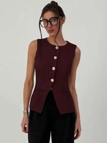 Aloruh 时尚无袖修身立领夹克，秋冬商务休闲女士