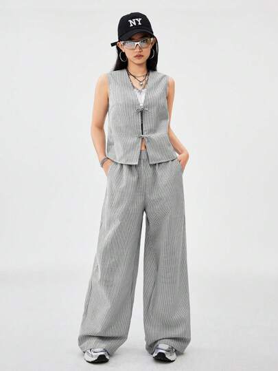 Coolane Kids Teen Girls Spring/Summer Striped Light Blue Fitted Sets, Two Pieces Outfits, Parent-Child Clothing