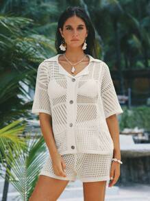 Swim Vcay Women Casual Apricot 2 Pieces Knitted Cover Up For Summer Beach Vacation - Apricot - View 4