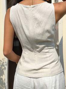 SHEIN EZwear 杏色编织可调节扣设计无袖女式背心 - 杏色 - 查看 2