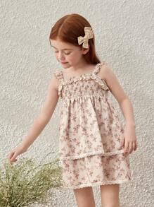 Blossori Gaun Tanpa Lengan Motif Bunga Aprikot Elegan untuk Anak Perempuan, Musim Semi/Panas - MultiWarna - View 3