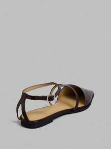 Ontre Fashionable Commuting T-Strap Pointed Toe Mary Jane Flat Shoes - Coffee Brown - View 4