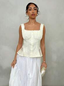 Glamine Blusa in chiffon con inserti in pizzo senza maniche per donna