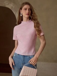 MOTF PREMIUM FLORAL JACQUARD MOCK NECK TOP