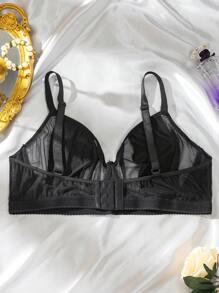 Plus Size Black Lace Patchwork Underwire Bra - Black - View 2