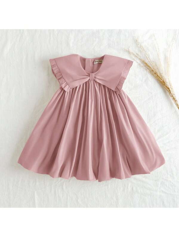 Loomiva فستان بحزام للفتيات الصغار بياقة مكرمشة بدون أكمام لون واحد