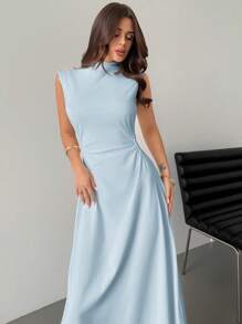 Firerie Valentine's Day New Minimalist Elegant Romantic Date/Commute White Stand Collar Sleeveless Ruched A-Line Maxi Dress Dresses For Wedding Event