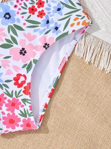 Little Girls Sweet Ditsy Floral Backless Spaghetti Strap Bikini - Multicolor - View 5