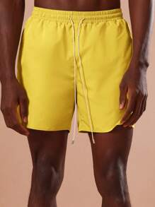 SUMWON Summer Beach Vacation Swim Trunks Athletic Pool Shorts Drawstring Adjustable Waist Mesh Lined Fitness Training Side Split Casual Resort Wear - Yellow - View 7