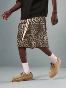 SUMWON Premium Athletic Leopard Print Athletic Performance Shorts With Elastic Drawstring, High Performance Active Wear For Exercise, Running, Gym, Summer Training - Multicolor - View 1