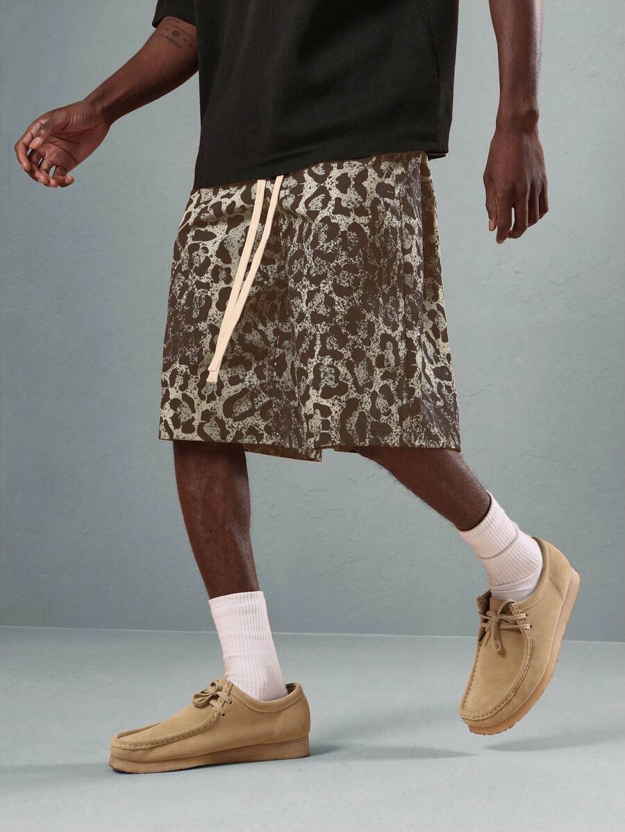 SUMWON Premium Athletic Leopard Print Athletic Performance Shorts With Elastic Drawstring, High Performance Active Wear For Exercise, Running, Gym, Summer Training - Multicolor - View 1