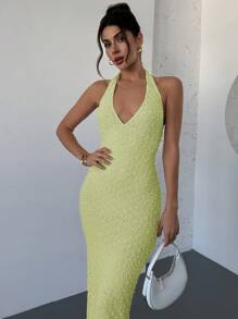 Firerie Váy Maxi Ôm Vừa Vặn Không Tay Cổ Chữ V Màu Mơ Thanh Lịch Lãng Mạn Mới Cho Ngày Lễ Tình Nhân, Xuân/Hè - Màu xanh chanh - Xem 6