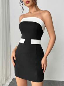 Firerie 女士优雅浪漫时尚通勤性感优雅风格连衣裙，适合派对、度假、返校、浪漫约会和婚礼、生日、迷你连衣裙 - 黑與白 - 查看 6