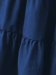 女童时尚拼布喇叭下摆长裙，夏季 - 藏蓝色 - 查看 3