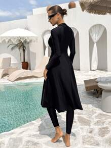 Swim Mulvari 2pcs Women Zip-Up Long Sleeve Burkini Swimsuit Set With Swim Bottoms For Summer Beach Vacation