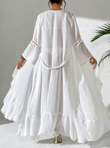 SHEIN Swim 女式白色休闲前开花饰袖和服，春/夏 - 白色 - 查看 3