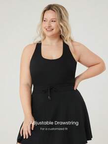 GLOWMODE Quick-Dry Plus Size Built-In Cups Crisscross Strap Back Drawstring Waist Peekaboo Dress With Built-In Shorts Low Impact Tennis Active Daily Casual - Black - View 5
