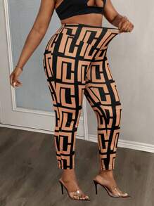 Maweii Plus Size Fashion Street Style Printed Elastic Leggings - Multicolor - View 1