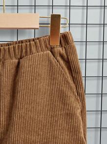 SHEIN 少年男孩毛絨內裡灰絨布運動褲,休閒服飾 - 棕色 - 查看 3