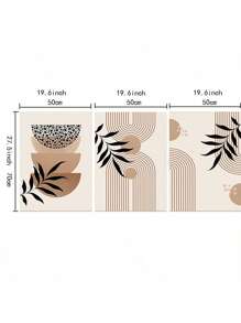 3 套波西米亚风格抽象墙艺术画中世纪现代帆布印刷画黑色、米色、赤土色海报中性色调装饰适用于卧室、客厅或办公室无框架 - 彩色 - 查看 2