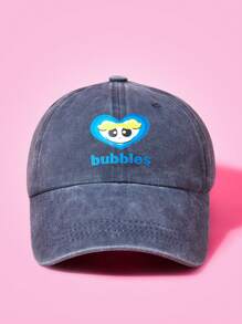 THE POWERPUFF GIRLS X SHEIN Fashionable Casual Bubbles Pattern Washed Baseball Cap - Navy Blue - View 2
