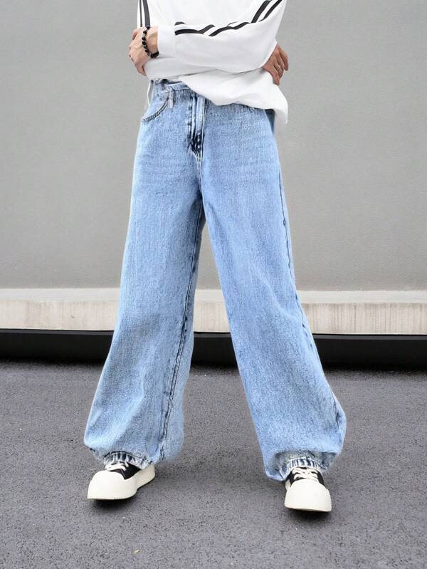 SHEIN Teen Boy Casual Fashion Blue Loose And Comfortable Boys Jeans For Dailywear And Fall Clothes