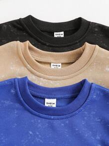SHEIN Spring/Summer 3pcs/Set Young Boy Fashion Special Texture Acid-Washed Sweatshirt Set - Multicolor - View 3